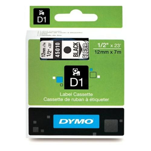 Dymo etiquetas negro sobre transparente (45010 / S0720500), 12mm, laminada