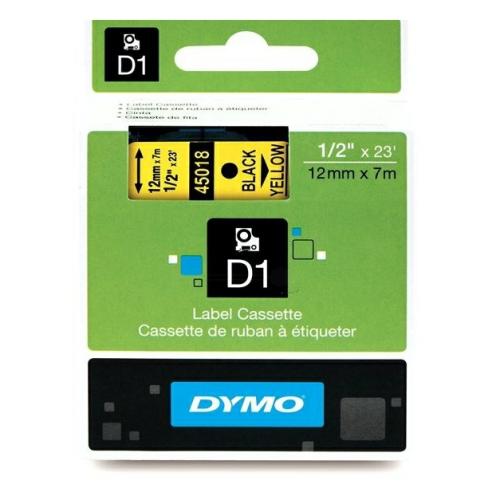 Dymo etiquetas negro sobre amarillo (45018 / S0720580), 12mm, laminada