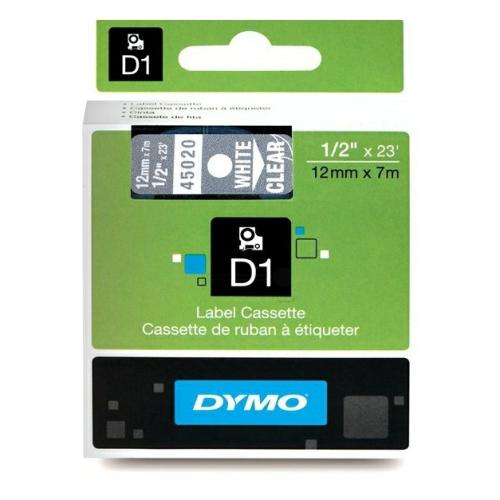 Dymo etiquetas blanco sobre transparente (45020 / S0720600), 12mm, laminada