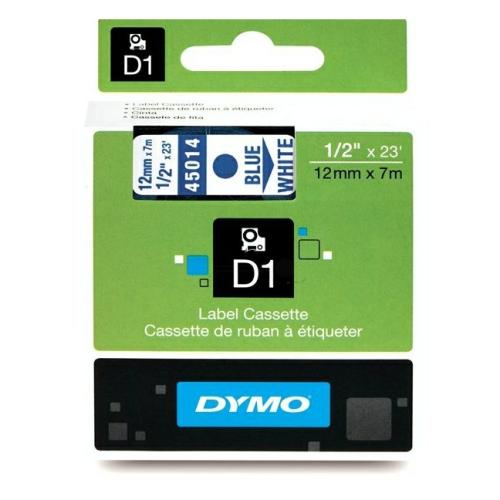 Dymo etiquetas azul sobre blanco (45014 / S0720540), 12mm, laminada
