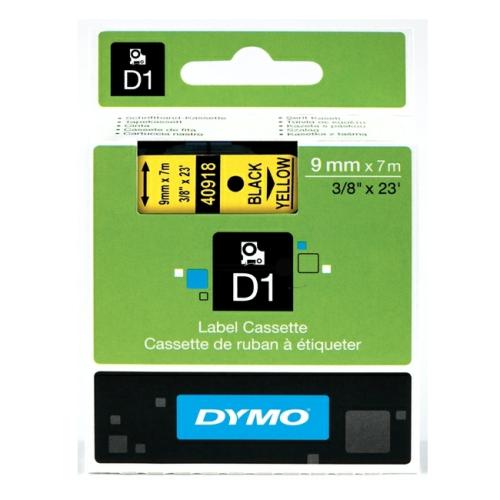Dymo etiquetas negro sobre amarillo (40918 / S0720730), 9mm, laminada