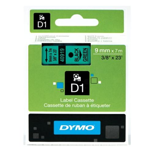 Dymo etiquetas negro sobre verde (40919 / S0720740), 9mm, laminada