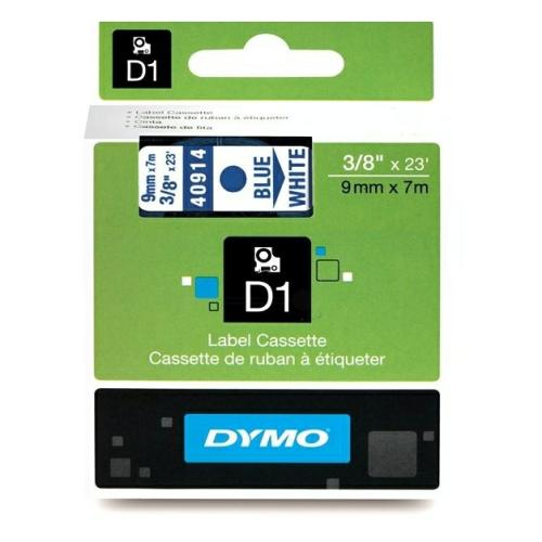 Dymo etiquetas azul sobre blanco (40914 / S0720690), 9mm, laminada