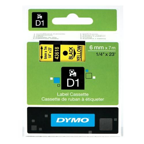 Dymo etiquetas negro sobre amarillo (43618 / S0720790), 6mm, laminada