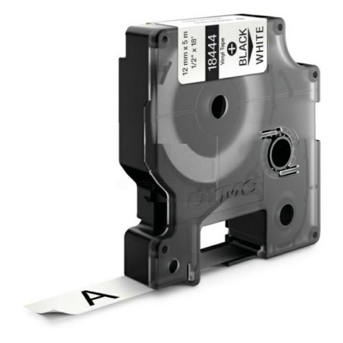 Dymo Banda de vinilo negro sobre blanco (18444 / S0718600), 12mm, laminada