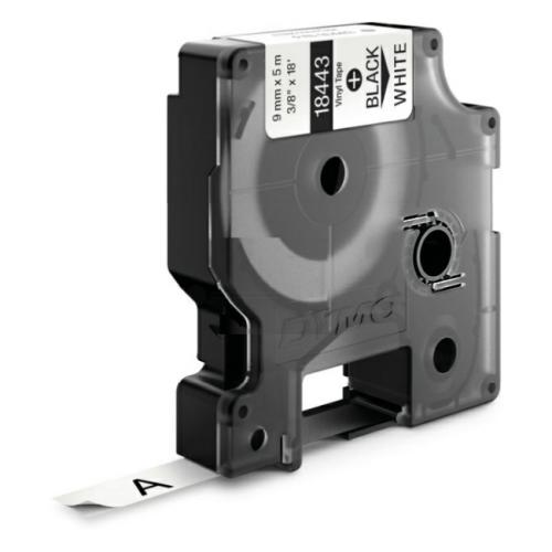 Dymo Banda de vinilo negro sobre blanco (18443 / S0718580), 9mm, laminada