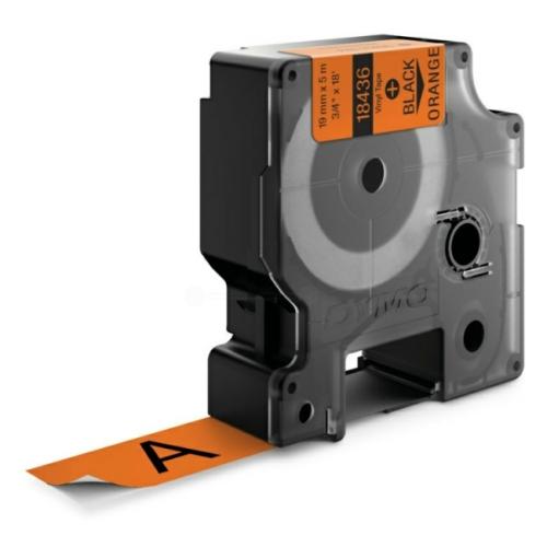 Dymo Banda de vinilo negro sobre naranja (18436 / S0718500), 19mm, laminada