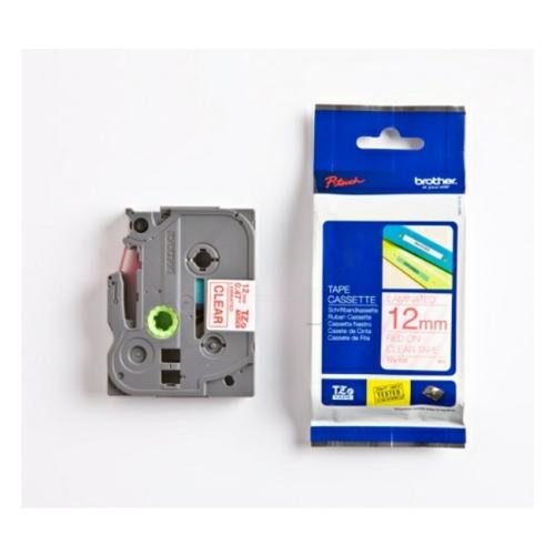 Brother tape rojo sobre transparente (TZE132), 12mm, laminada
