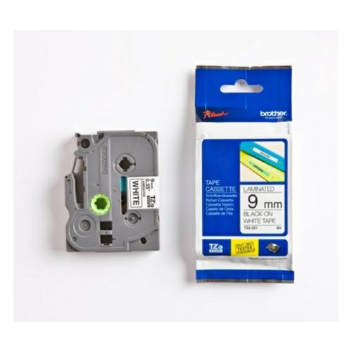 Brother tape negro sobre blanco (TZE221), 9mm, laminada