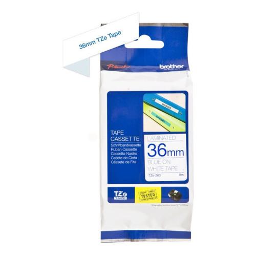 Brother tape azul sobre blanco (TZE263), 36mm, laminada