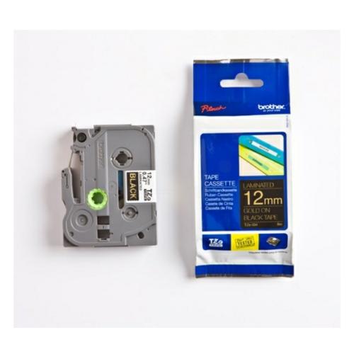 Brother tape dorado sobre negro (TZE334), 12mm, laminada