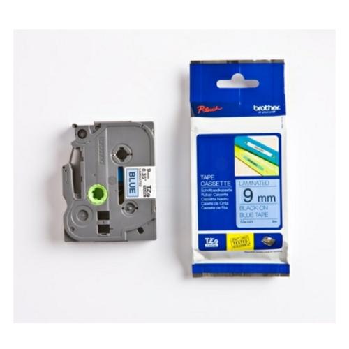 Brother tape negro sobre azul (TZE521), 9mm, laminada