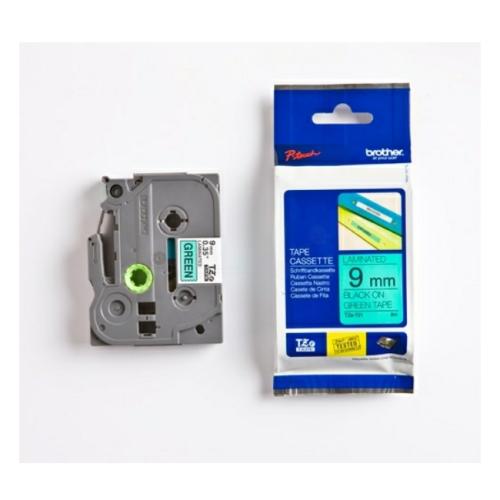 Brother tape negro sobre verde (TZE721), 9mm, laminada