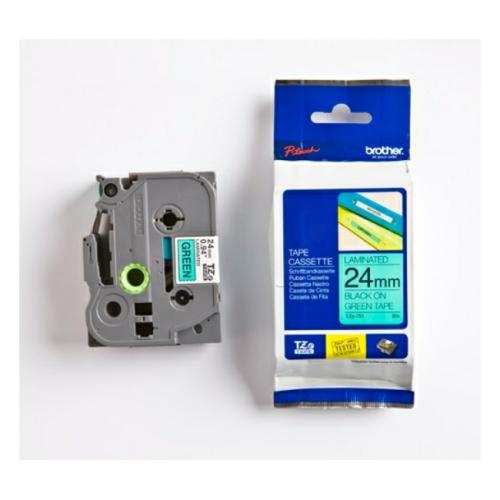 Brother tape negro sobre verde (TZE751), 24mm, laminada