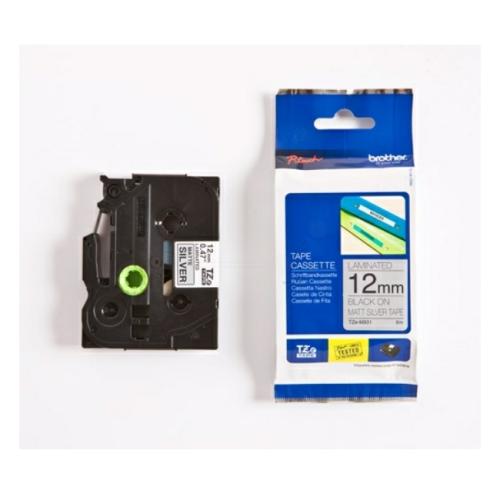 Brother tape negro sobre plata mate (TZEM931), 12mm, laminada