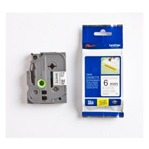 Brother tape negro sobre blanco (TZES211), 6mm, laminada