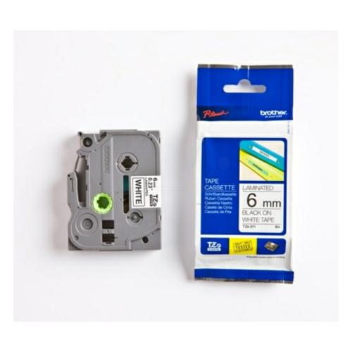 Brother tape negro sobre blanco (TZE211), 6mm, laminada