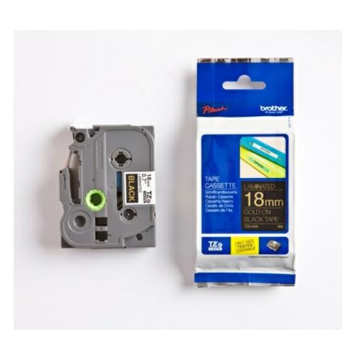 Brother tape dorado sobre negro (TZE344), 18mm, laminada