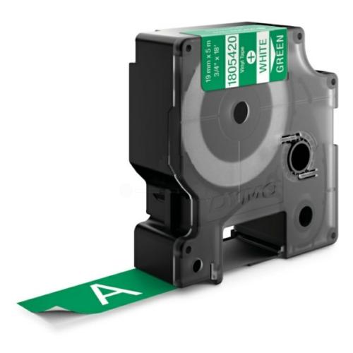 Dymo Banda de vinilo blanco sobre verde (1805420), 19mm, laminada