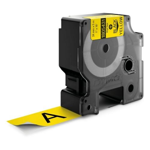 Dymo Banda de vinilo negro sobre amarillo (1805431), 24mm, laminada