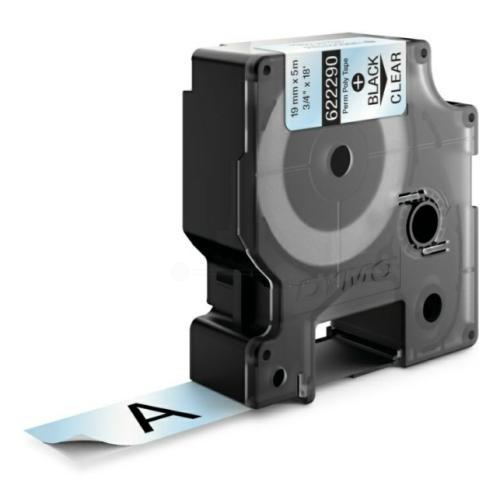 Dymo Banda de poliéster negro sobre transparente (622290), 19mm, extra duradero