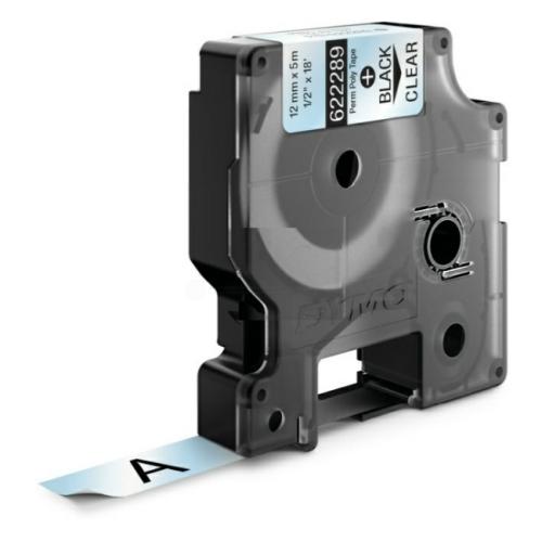 Dymo Banda de poliéster negro sobre transparente (622289), 12mm, extra duradero
