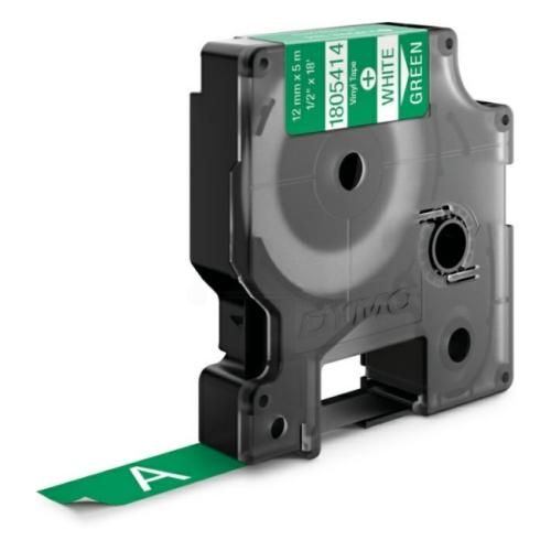 Dymo Banda de vinilo blanco sobre verde (1805414), 12mm, laminada