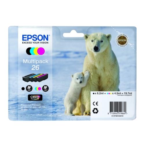Epson cartucho de tinta negro / cian / magenta / amarillo (C13T26164010 / 26) (multipack)