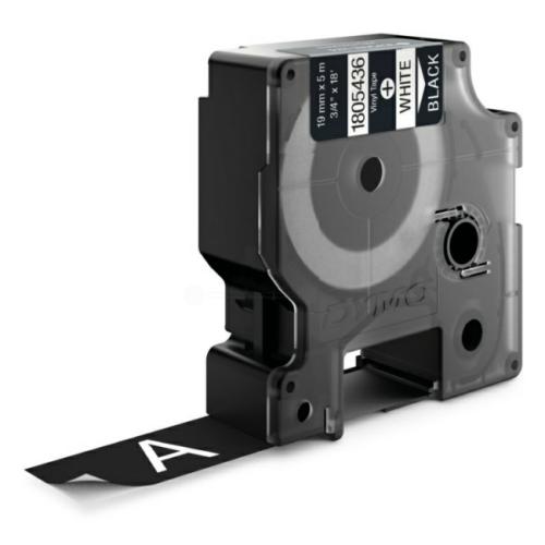 Dymo Banda de vinilo blanco sobre negro (1805436), 19mm, laminada