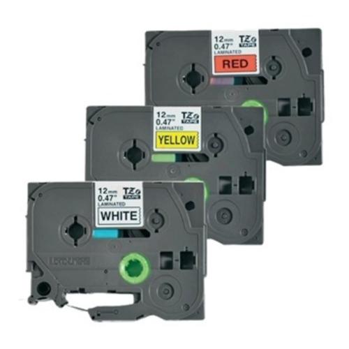 Brother tape negro sobre blanco / rojo / amarillo (TZE31M3), 12mm, laminada (multipack)