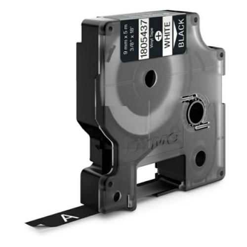 Dymo Banda de vinilo blanco sobre negro (1805437), 9mm, laminada