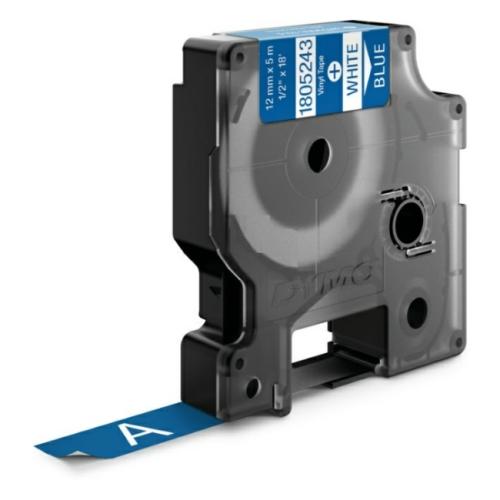 Dymo Banda de vinilo blanco sobre azul (1805243), 12mm, laminada