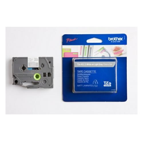 Brother tape blanco sobre gris claro matt (TZEMQL35), 12mm, laminada