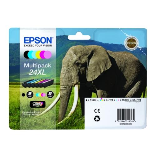 Epson cartucho de tinta negro / cian / magenta / amarillo / foto cian / magenta foto (C13T24384011 / 24XL) (multipack, alta capacidad)