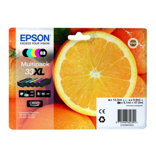 Epson cartucho de tinta negro / foto negra / cian / magenta / amarillo (C13T33574011 / 33XL) (multipack, alta capacidad)