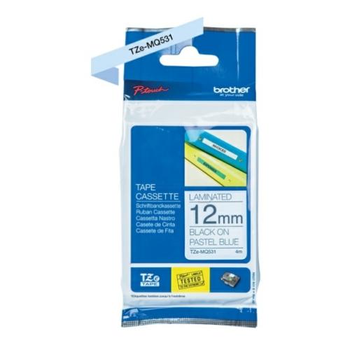 Brother tape negro sobre azul pastell (TZEMQ531), 12mm, laminada
