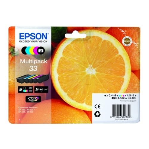 Epson cartucho de tinta negro / foto negra / cian / magenta / amarillo (C13T33374011 / 33) (multipack)