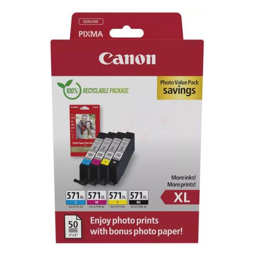 Canon Cartucho de tinta / papel fotográfico negro / cian / magenta / amarillo (0332C006 / CLI571XL) (multipack, alta capacidad)