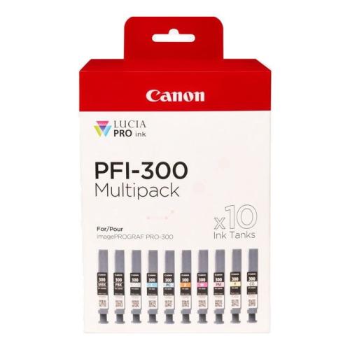 Canon cartucho de tinta foto negra / negro mate / cian / magenta / amarillo / foto cian / magenta foto / rojo / gris / optimizer (4192C008 / PFI300) (multipack)